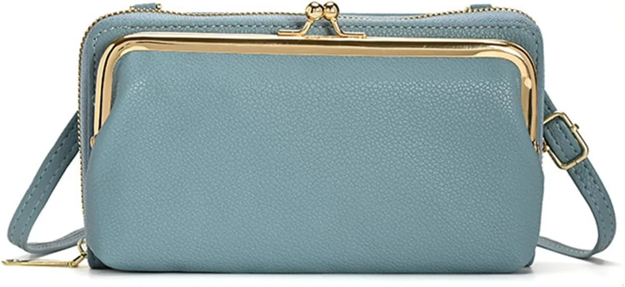 Small Crossbody Purse for Women RFID Blocking Leather Kiss Lock Cross Body Clutch Cell Phone Wallet