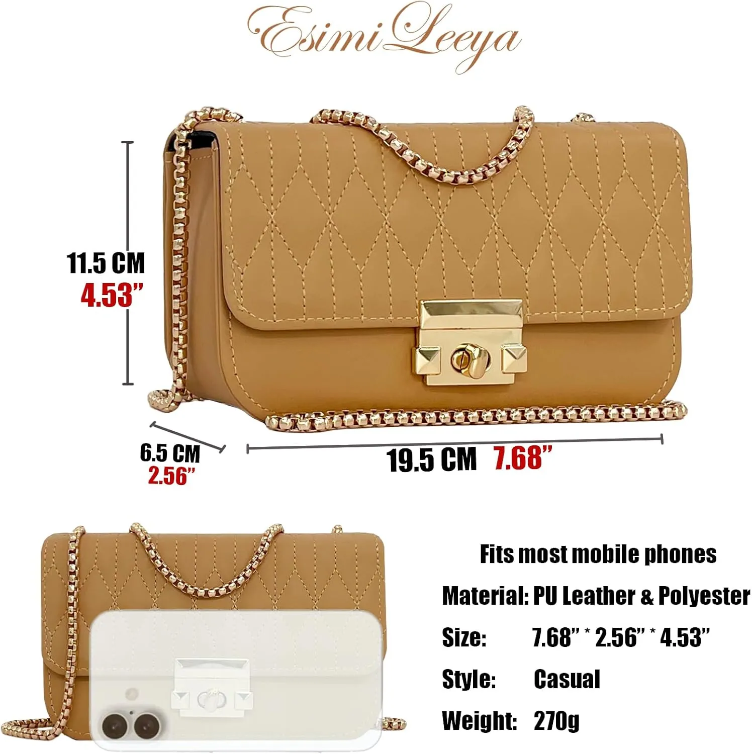 Small Mini Handbags for Women with Golden Chain Cross Body Purses for Women