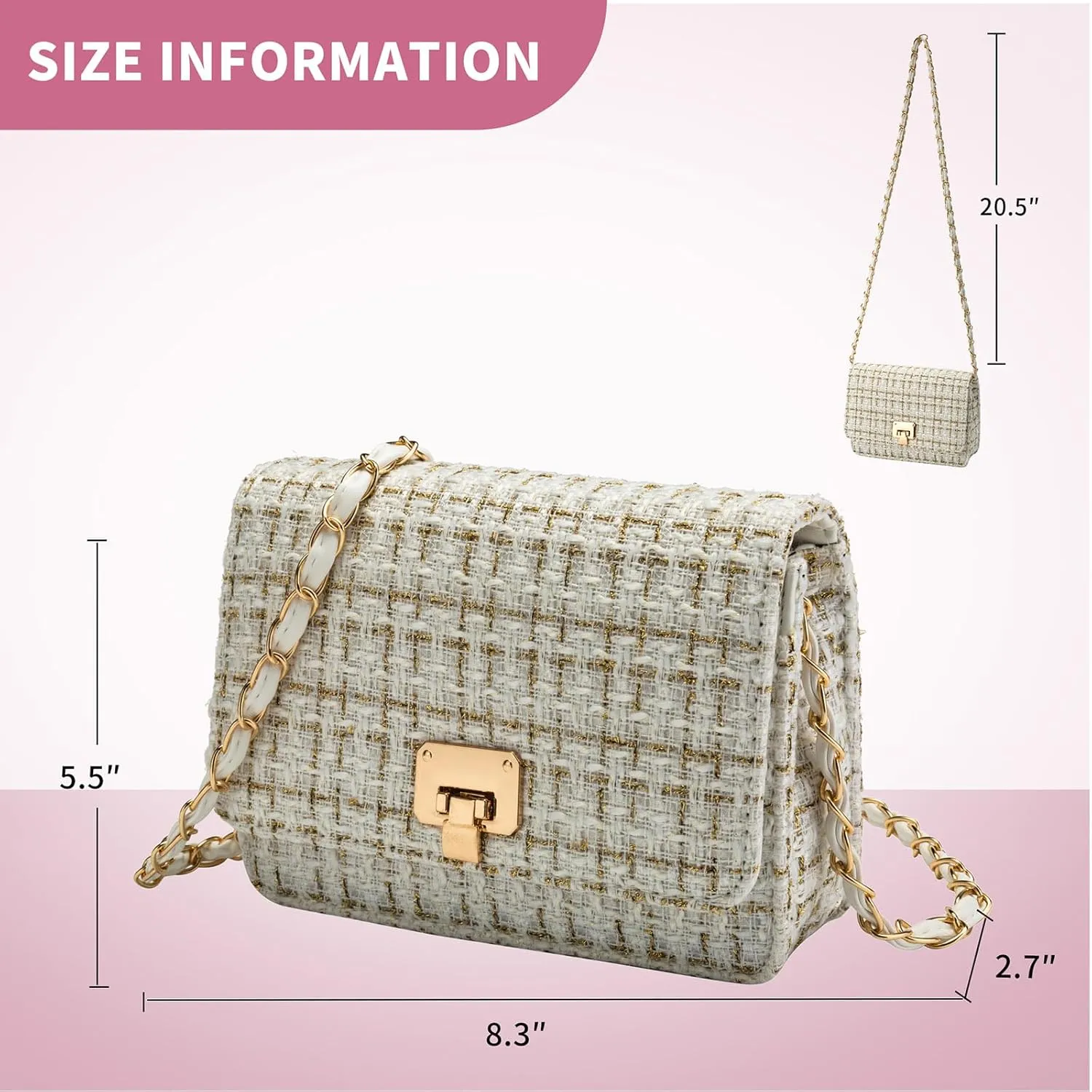 Small Quilted Shoulder Bag for Women Trendy Tweed Mini Clutch Chain Handbag Purses Designer Evening Crossbody Bag