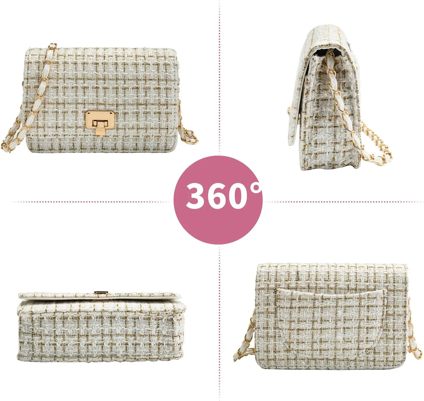 Small Quilted Shoulder Bag for Women Trendy Tweed Mini Clutch Chain Handbag Purses Designer Evening Crossbody Bag
