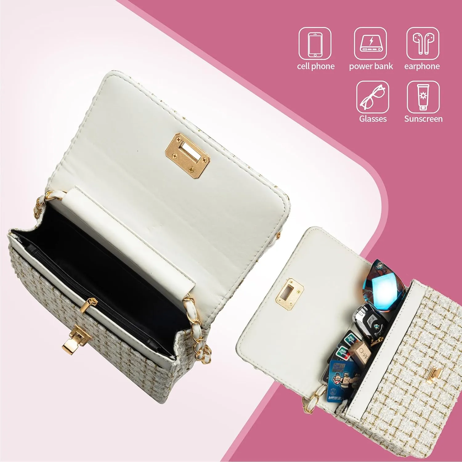 Small Quilted Shoulder Bag for Women Trendy Tweed Mini Clutch Chain Handbag Purses Designer Evening Crossbody Bag