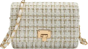 Small Quilted Shoulder Bag for Women Trendy Tweed Mini Clutch Chain Handbag Purses Designer Evening Crossbody Bag