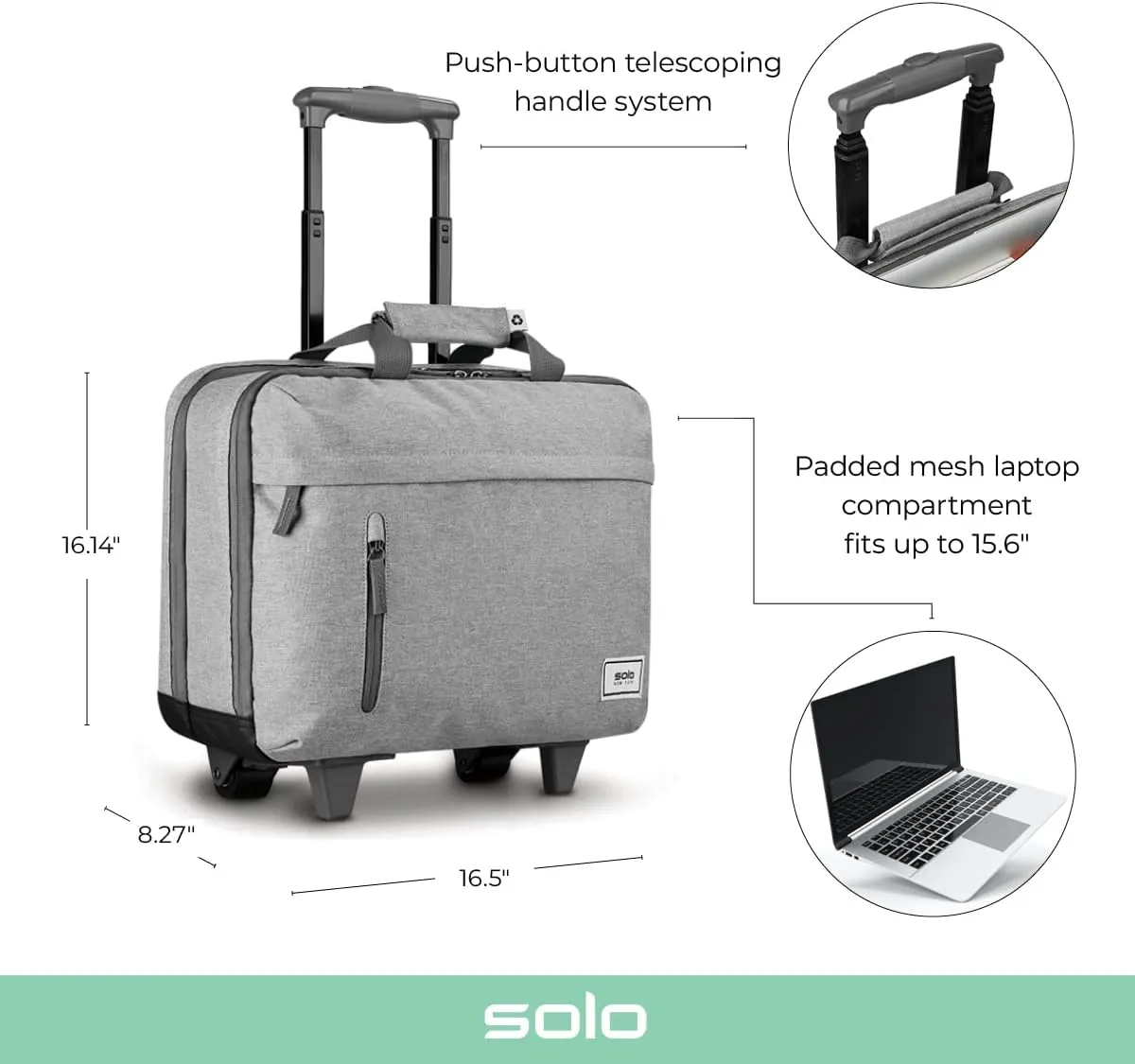 Solo New York Underseat Rolling Catalog Case - Roller Laptop Bag with Wheels, Wheeled Briefcase for Women & Men, Carry On Size for Travel, Fits 15.6" Computer - Re:Start, Gray