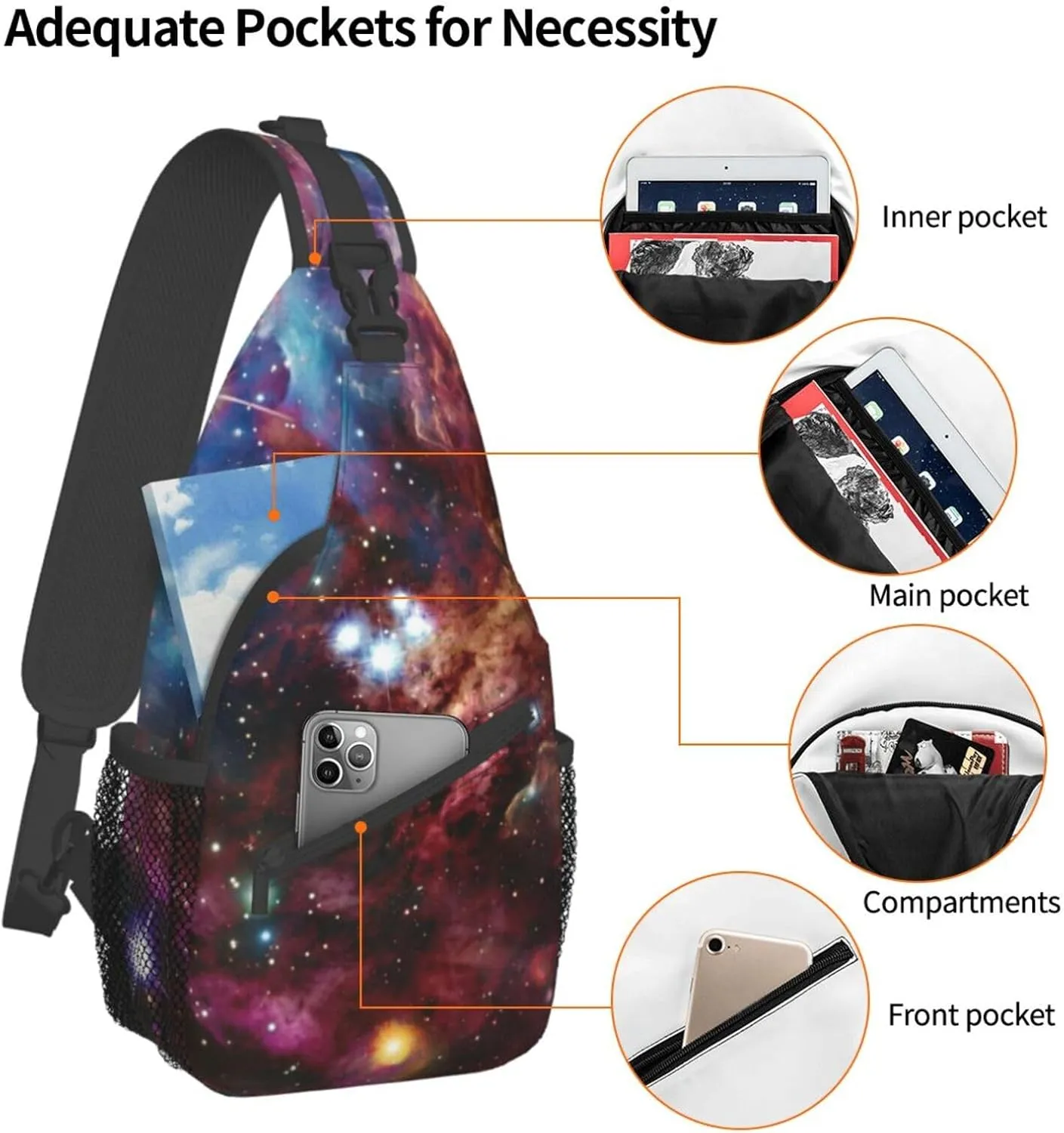 Space With Cluster Unisex Casual Diagonal Chest Bag,Multipurpose Crossbody Shoulder Bag Travel Hiking Daypack