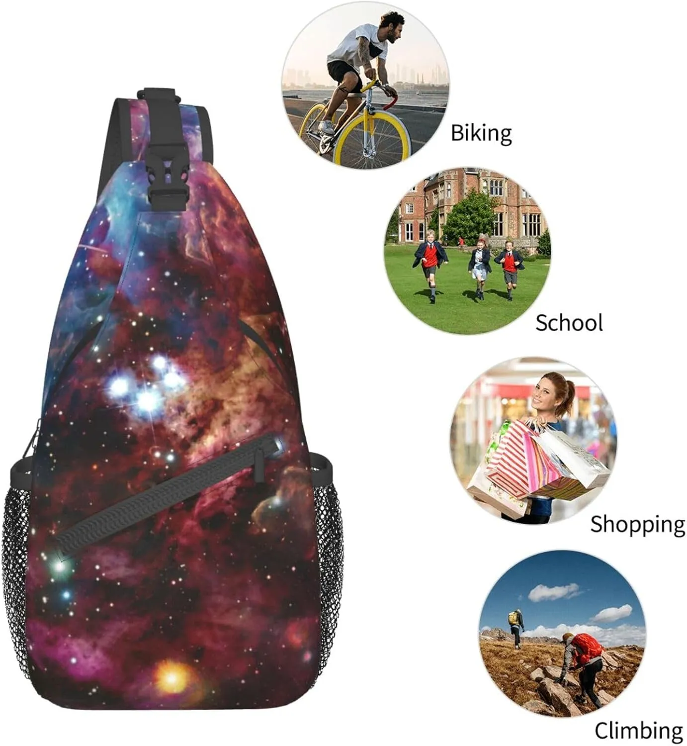 Space With Cluster Unisex Casual Diagonal Chest Bag,Multipurpose Crossbody Shoulder Bag Travel Hiking Daypack