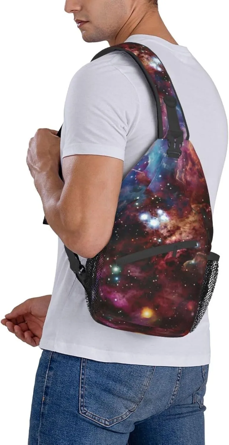 Space With Cluster Unisex Casual Diagonal Chest Bag,Multipurpose Crossbody Shoulder Bag Travel Hiking Daypack