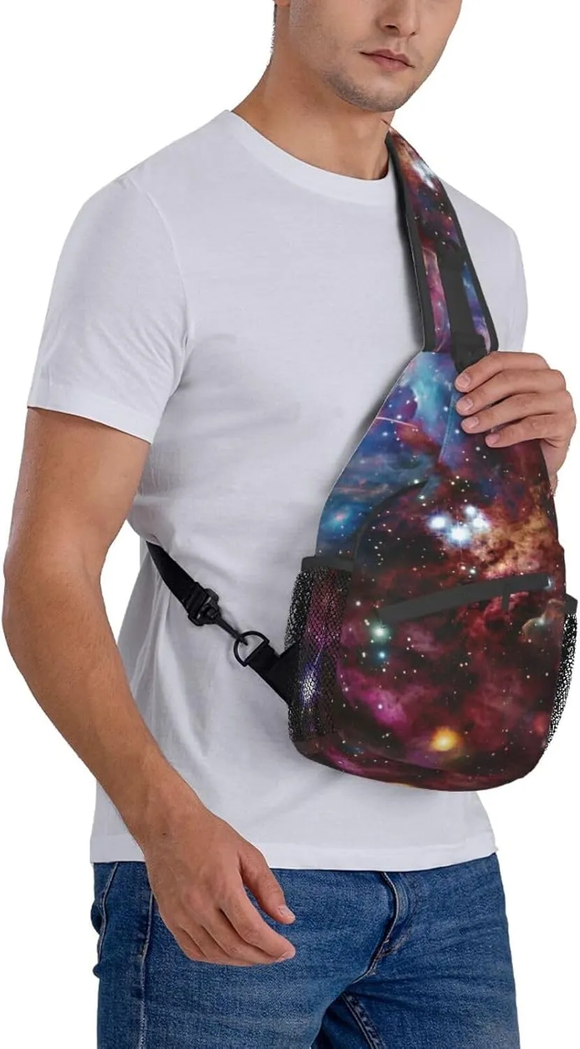 Space With Cluster Unisex Casual Diagonal Chest Bag,Multipurpose Crossbody Shoulder Bag Travel Hiking Daypack