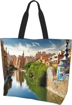 Spain Water City printed Reusable Shoulder bag Shopping Bag Fashion Handbag