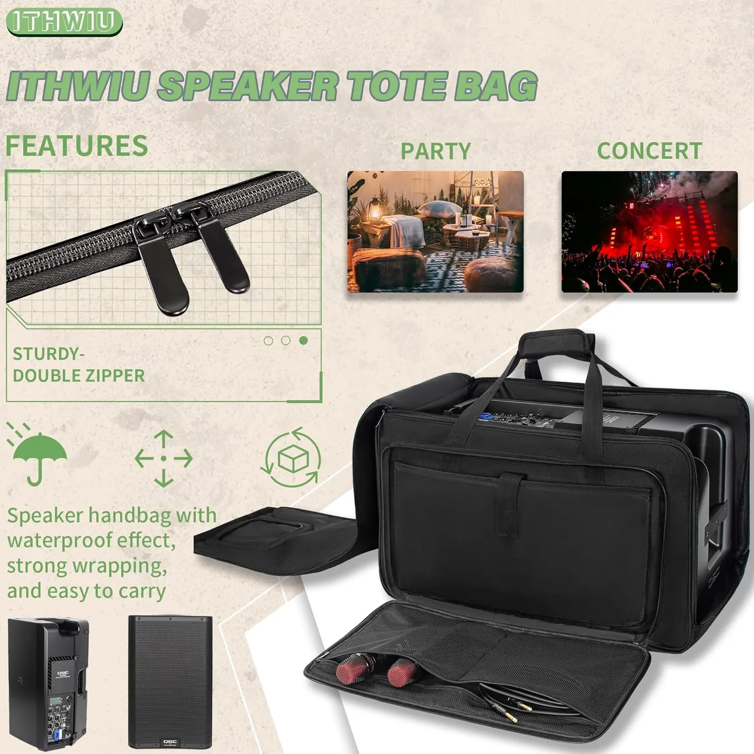 Speaker Carrying Bag with Thickened Sponge for Compact 8" Speaker Cabinets; Heavy-Duty Fits QSC K8, Yamaha DXR8 and more (IT-TOTE8), Black