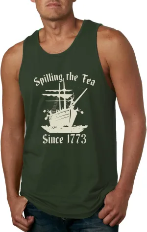 Spilling Tea Since 1773 Funny USA History Boston Tea Party American Pride Mens Tank Top