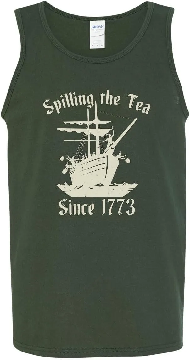 Spilling Tea Since 1773 Funny USA History Boston Tea Party American Pride Mens Tank Top