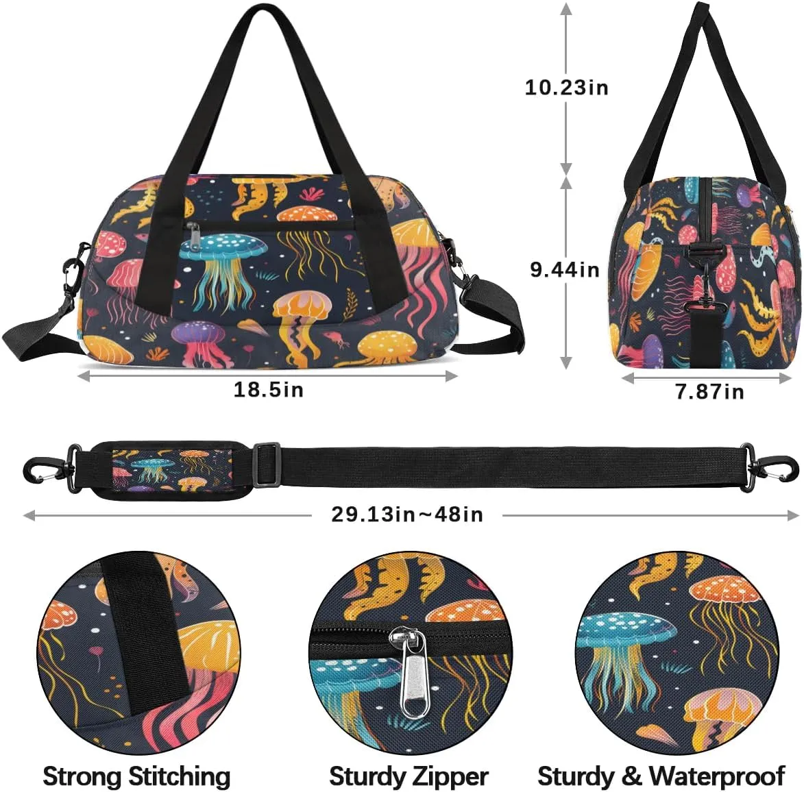 Sport Duffel Bag Cute Jellyfish Kids Gym Bag Weekender Overnight Bags for Boys Girls Teens Carry On Workout Travel Bag