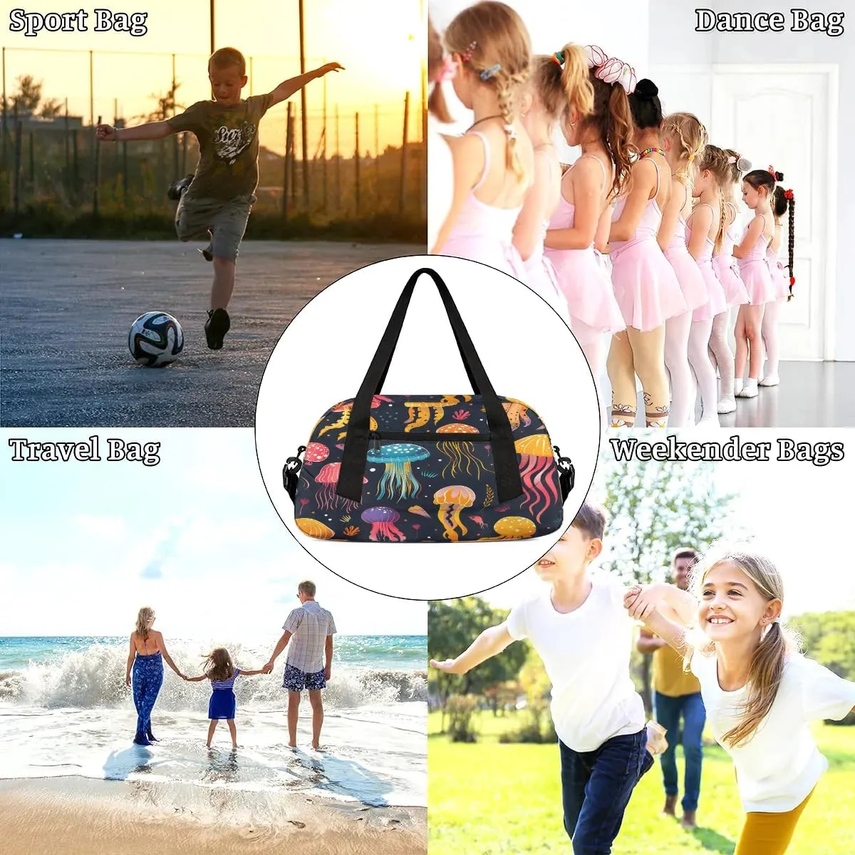 Sport Duffel Bag Cute Jellyfish Kids Gym Bag Weekender Overnight Bags for Boys Girls Teens Carry On Workout Travel Bag