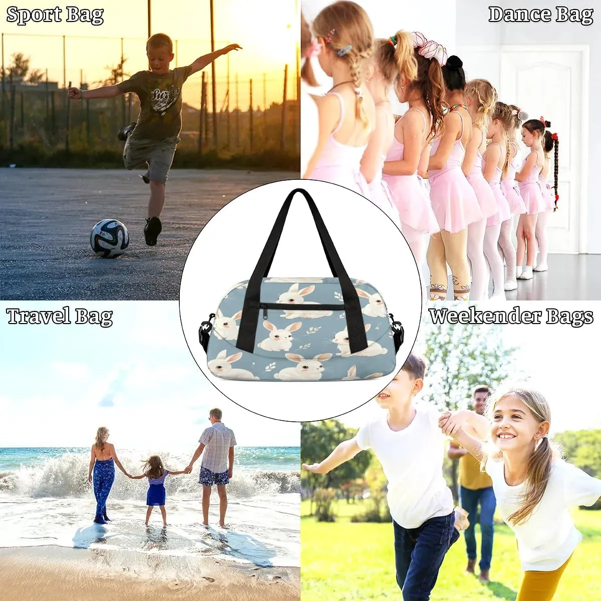Sport Duffel Bag Cute Rabbits Kids Gym Bag Weekender Overnight Bags for Boys Girls Teens Carry On Workout Travel Bag