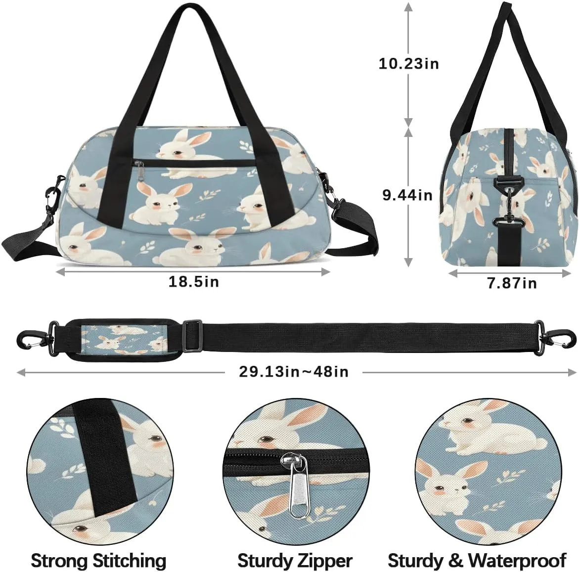 Sport Duffel Bag Cute Rabbits Kids Gym Bag Weekender Overnight Bags for Boys Girls Teens Carry On Workout Travel Bag