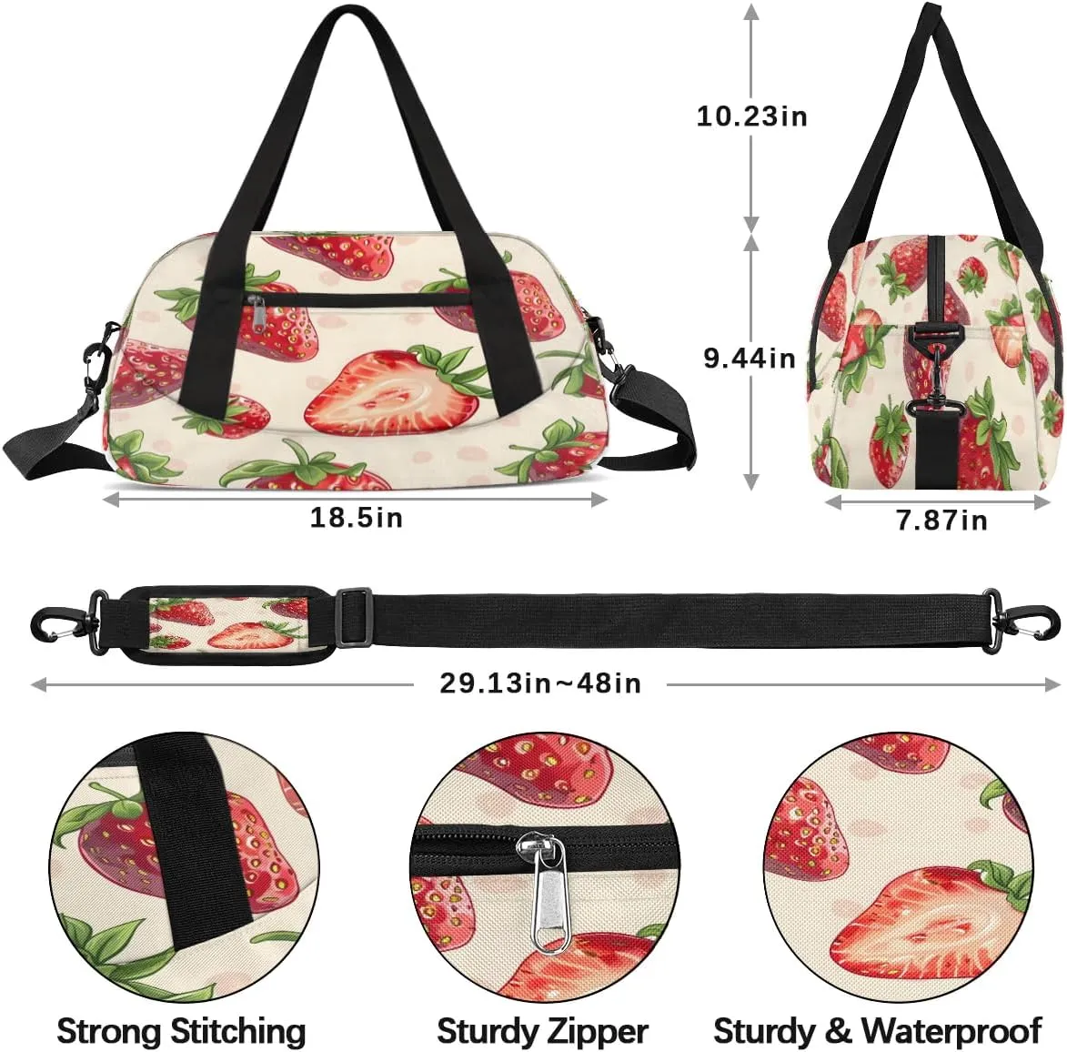 Sport Duffel Bag Sweet Strawberries Kids Gym Bag Weekender Overnight Bags for Boys Girls Teens Carry On Workout Travel Bag