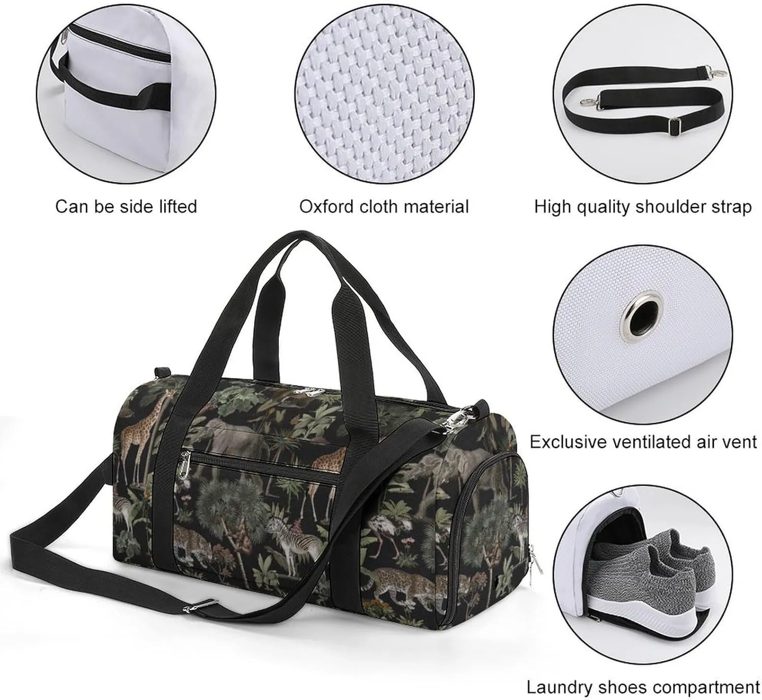 Sport Gym Duffel with Shoe Compartment Wet Pocket, Jungle-pattern Shoulder Travel Bag for Women Men, style-4
