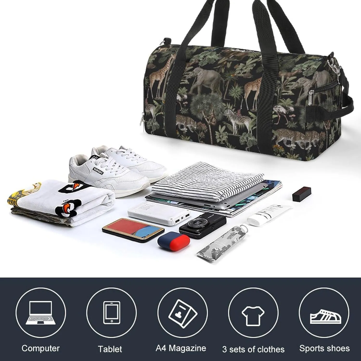 Sport Gym Duffel with Shoe Compartment Wet Pocket, Jungle-pattern Shoulder Travel Bag for Women Men, style-4