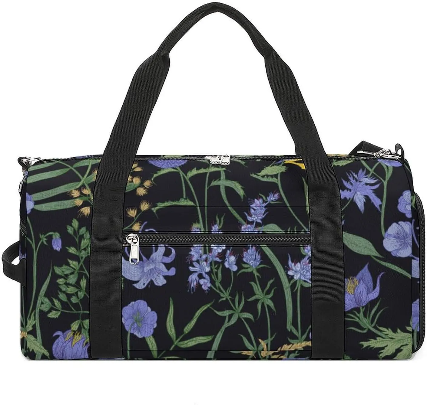 Sport Gym Duffel with Shoe Compartment Wet Pocket, Plants-wildflowers-print Shoulder Travel Bag for Women Men