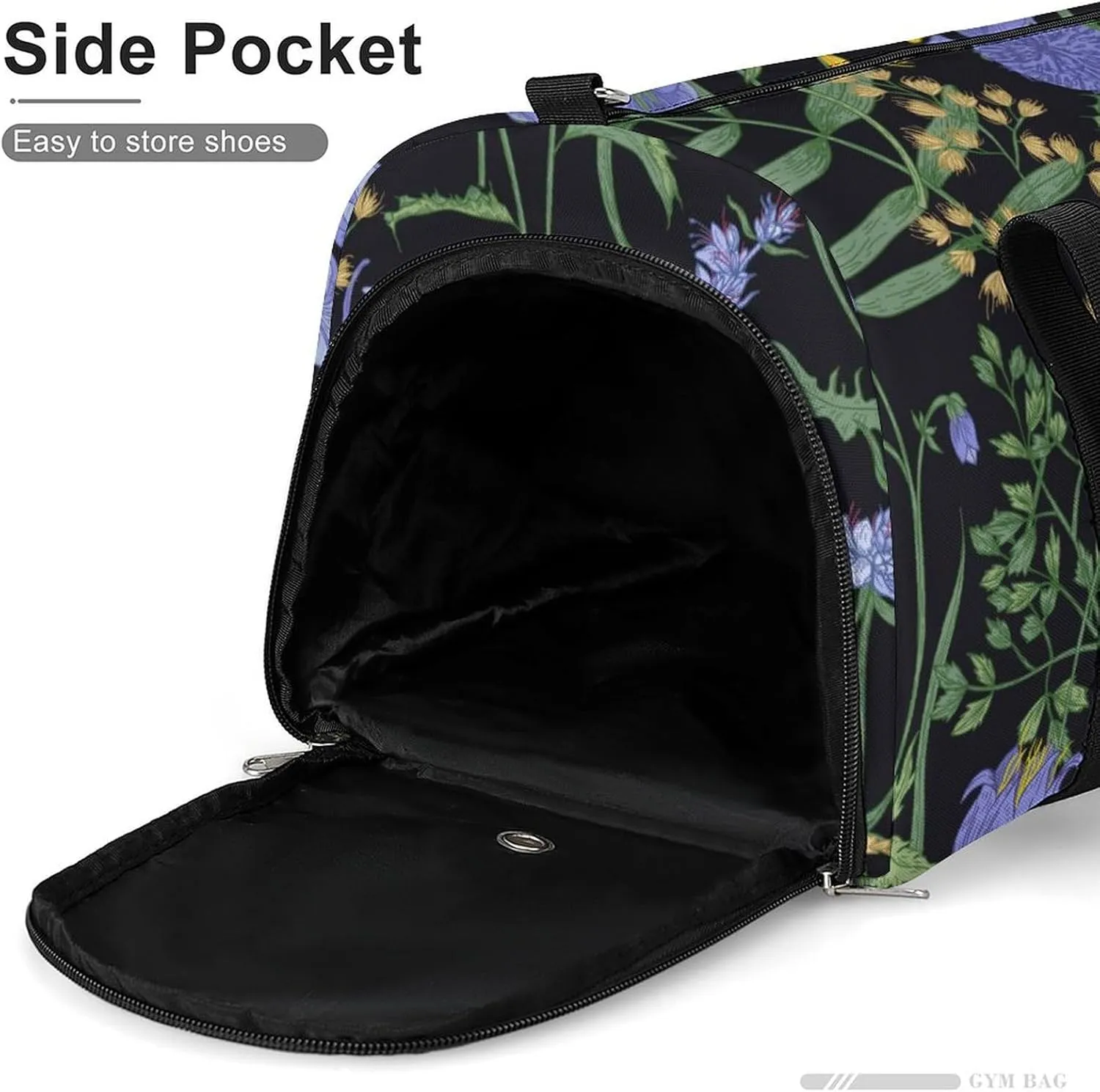 Sport Gym Duffel with Shoe Compartment Wet Pocket, Plants-wildflowers-print Shoulder Travel Bag for Women Men