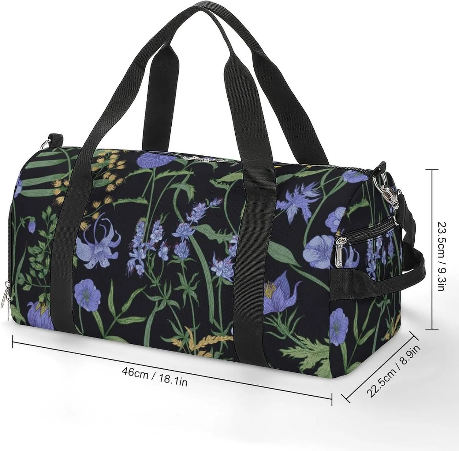 Sport Gym Duffel with Shoe Compartment Wet Pocket, Plants-wildflowers-print Shoulder Travel Bag for Women Men