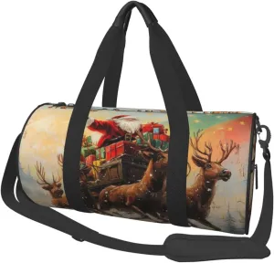 Sports Duffel Bag Christmas-Santa-Reindeer Foldable Travel Tote Bag Weekender Sleepover Carry On Bag