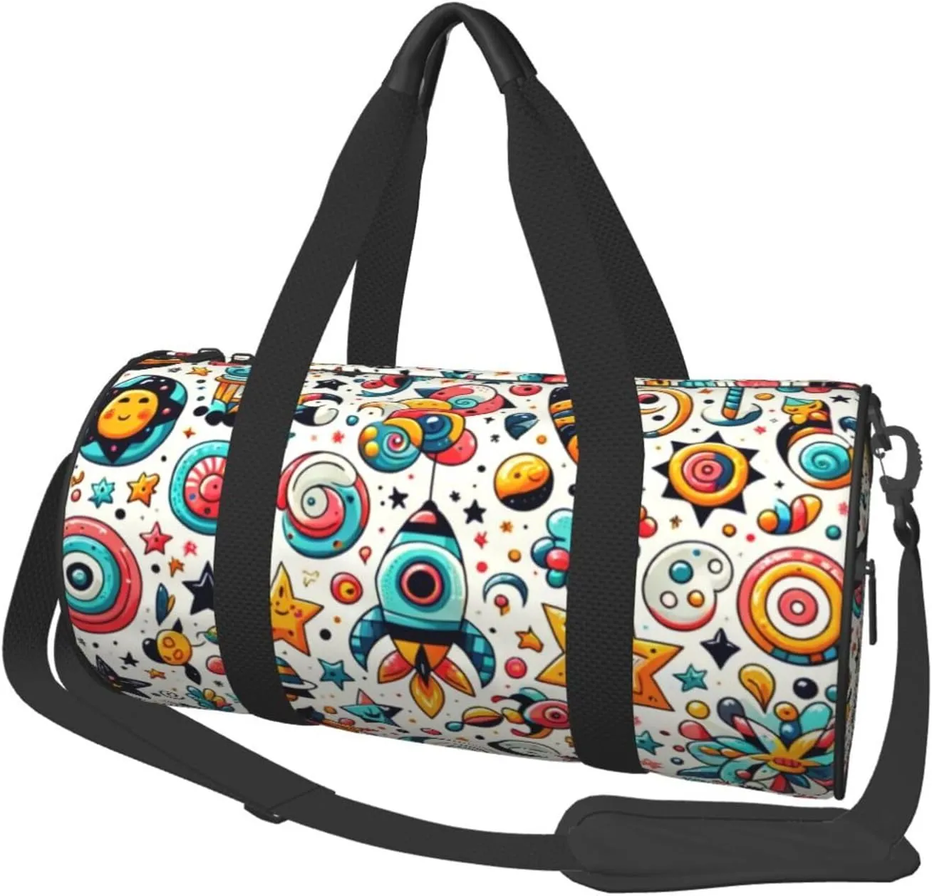 Sports Duffel Bag Colorful-Stars-Spirals Foldable Travel Tote Bag Weekender Sleepover Carry On Bag