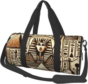 Sports Duffel Bag Egypt-Hieroglyphs-Pharaoh-Vintage Foldable Travel Tote Bag Weekender Sleepover Carry On Bag