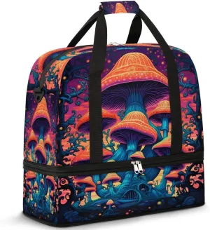 Sports Duffel Bag, Foldable Fantasy Mushroom Travel Duffel Bag, Gym Yoga Beach Bag Weekender Overnight Bag with Shoes Compartment for Men Women, Mushroom