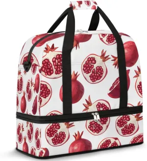 Sports Duffel Bag, Foldable Fruit Pomegranate Travel Duffel Bag, Gym Yoga Beach Bag Weekender Overnight Bag with Shoes Compartment for Men Women, Pomegranate