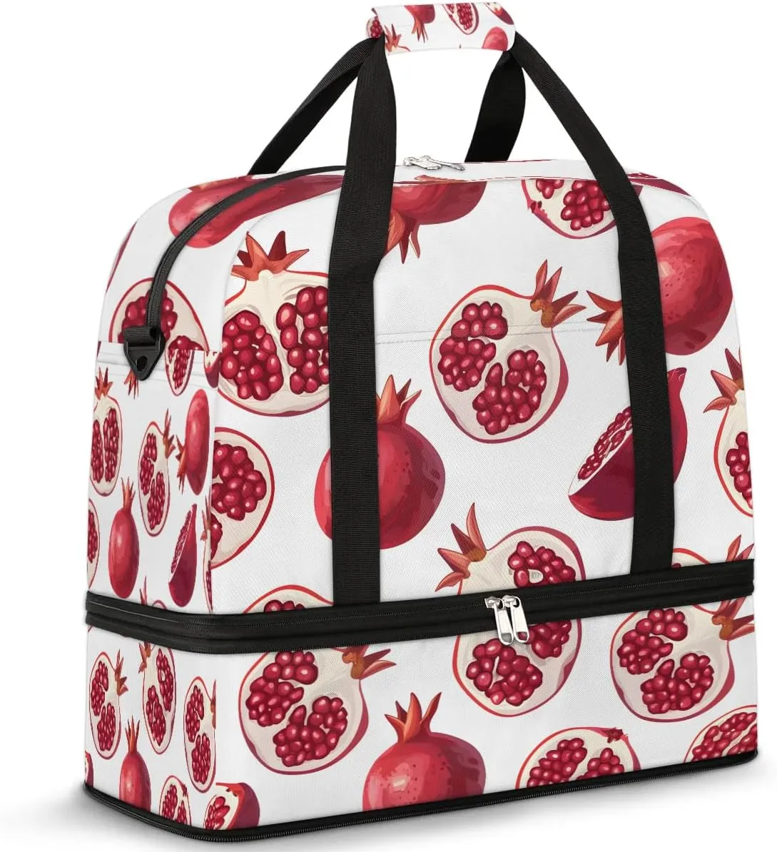 Sports Duffel Bag, Foldable Fruit Pomegranate Travel Duffel Bag, Gym Yoga Beach Bag Weekender Overnight Bag with Shoes Compartment for Men Women, Pomegranate