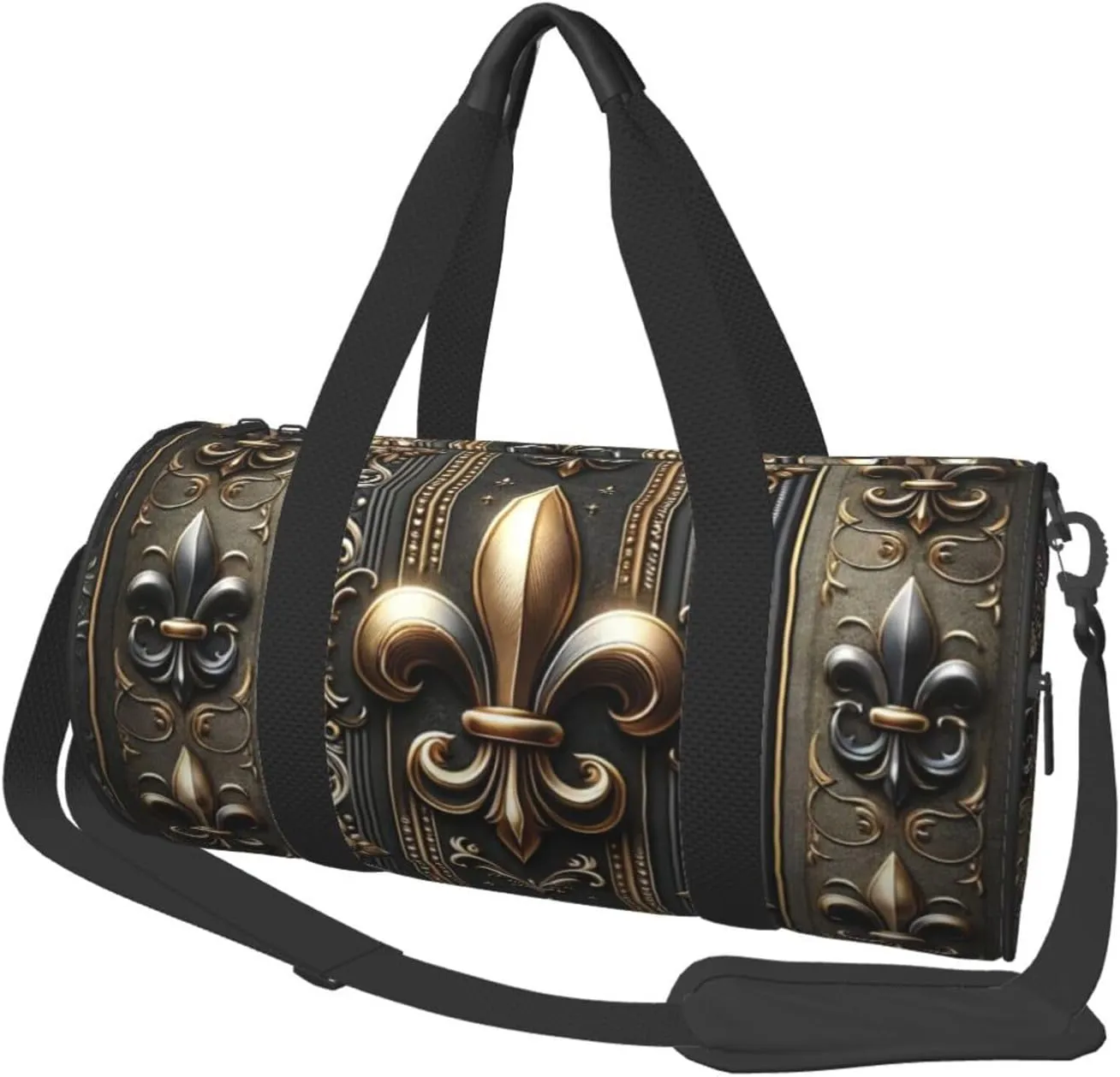 Sports Duffel Bag Luxury-Fleur-De-Lis-Bronze Foldable Travel Tote Bag Weekender Sleepover Carry On Bag