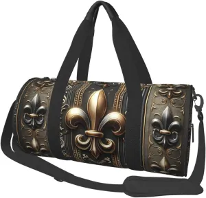 Sports Duffel Bag Luxury-Fleur-De-Lis-Bronze Foldable Travel Tote Bag Weekender Sleepover Carry On Bag