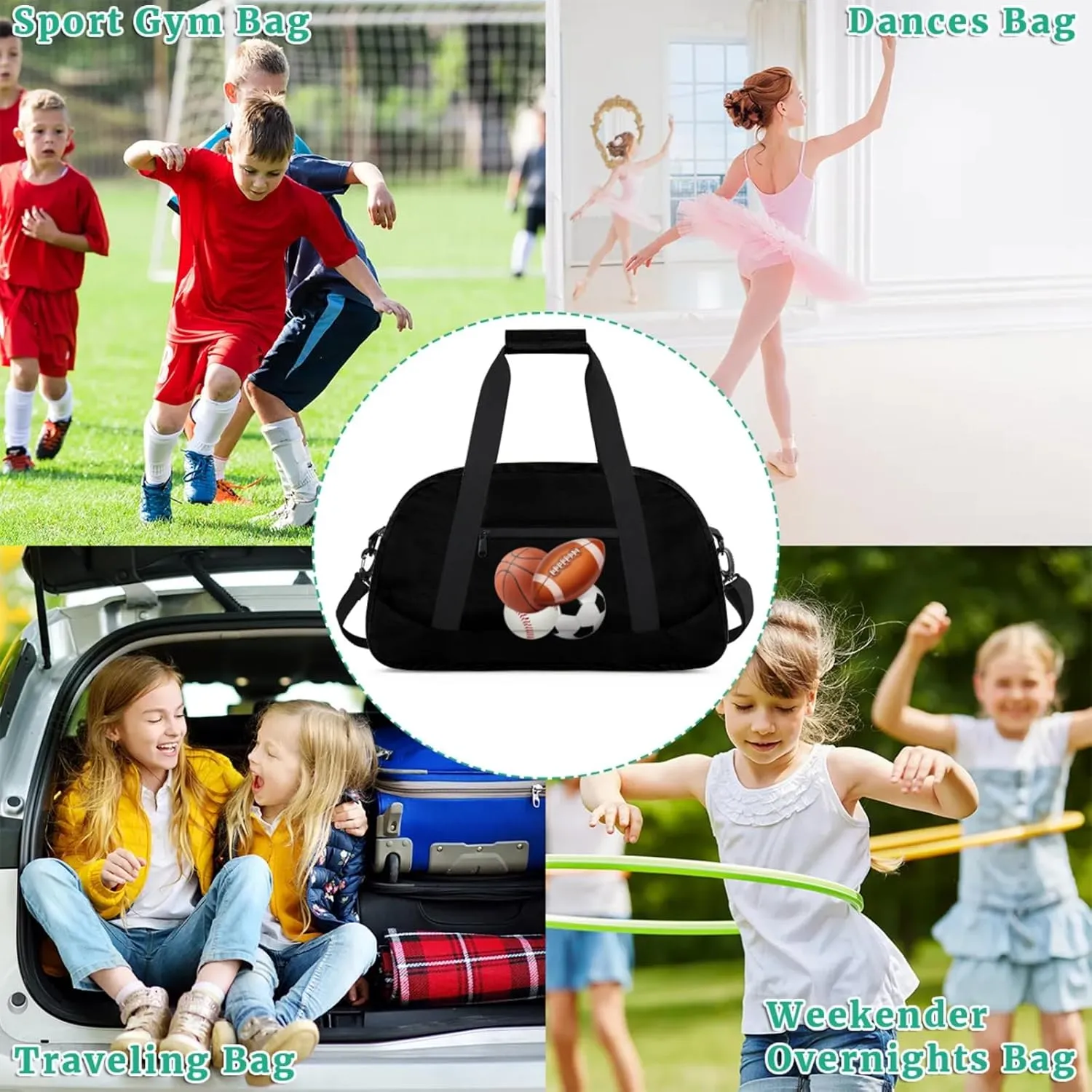 Sports Football Basketball Baseball Soccer Duffel Bag Boys, Gymnastics Sport Gym Training Duffel Sportsman Bag Men, Solid Black Background