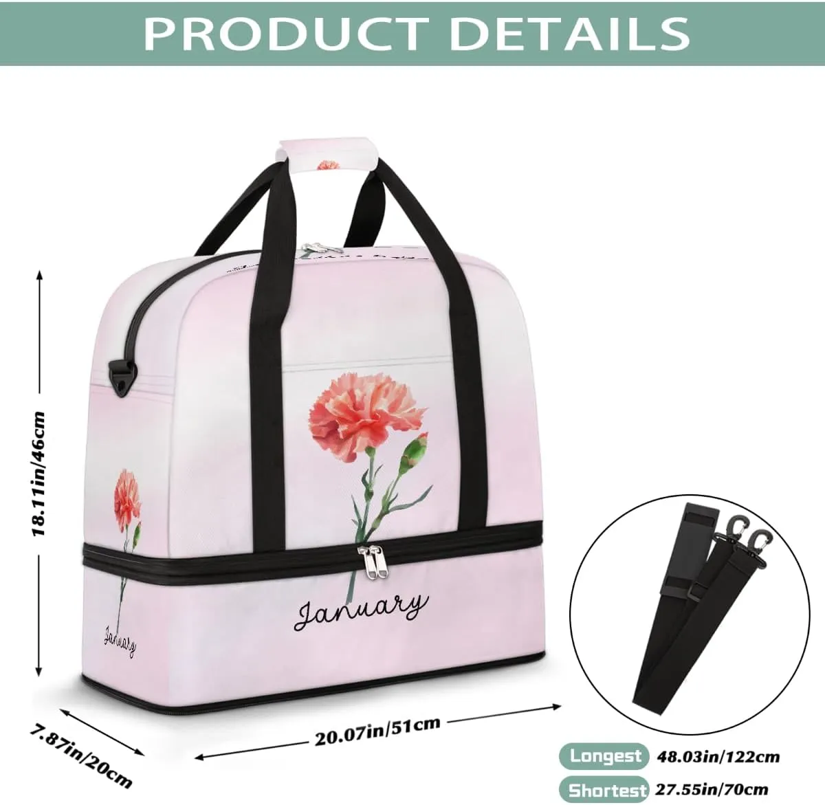 Sports Gym Bag Flower Floral ，47 Large Travel Duffel Bag With Shoe Compartment Foldable Waterproof Carry-On Weekend Travel Bags for Camping Overnight Yoga Hospital Travel Bags