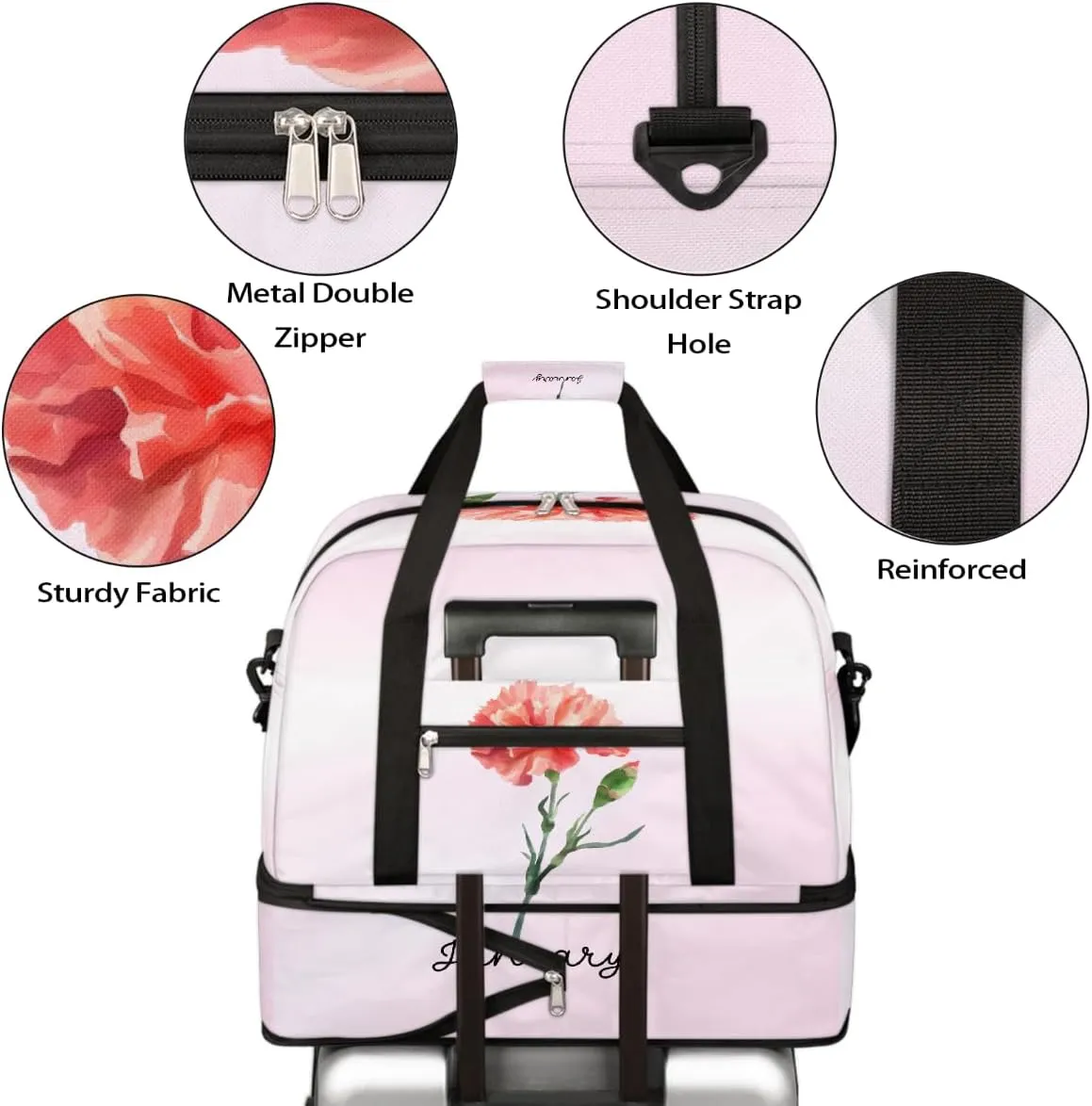 Sports Gym Bag Flower Floral ，47 Large Travel Duffel Bag With Shoe Compartment Foldable Waterproof Carry-On Weekend Travel Bags for Camping Overnight Yoga Hospital Travel Bags