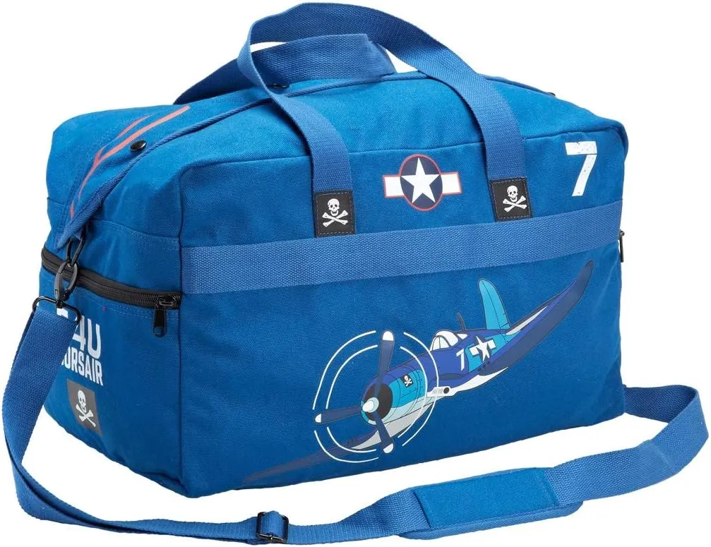 Sporty's Wright Brothers WWII Corsair Blue Canvas 18 Inches l by 12 Inches Wide Duffel Bag With Adjustable Shoulder Strap