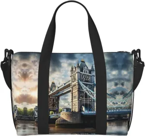SSIMOO Historic Old Tower Bridge London Print Portable Travel Duffel Bag,Ideal For Business And Private Travel, Black