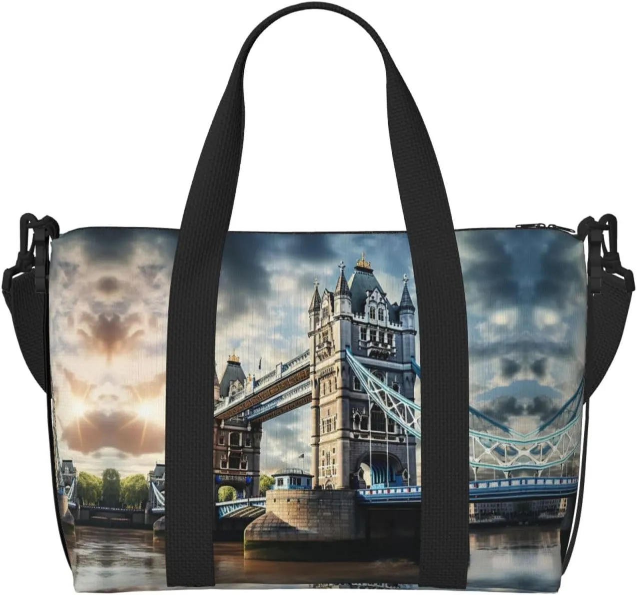 SSIMOO Historic Old Tower Bridge London Print Portable Travel Duffel Bag,Ideal For Business And Private Travel, Black