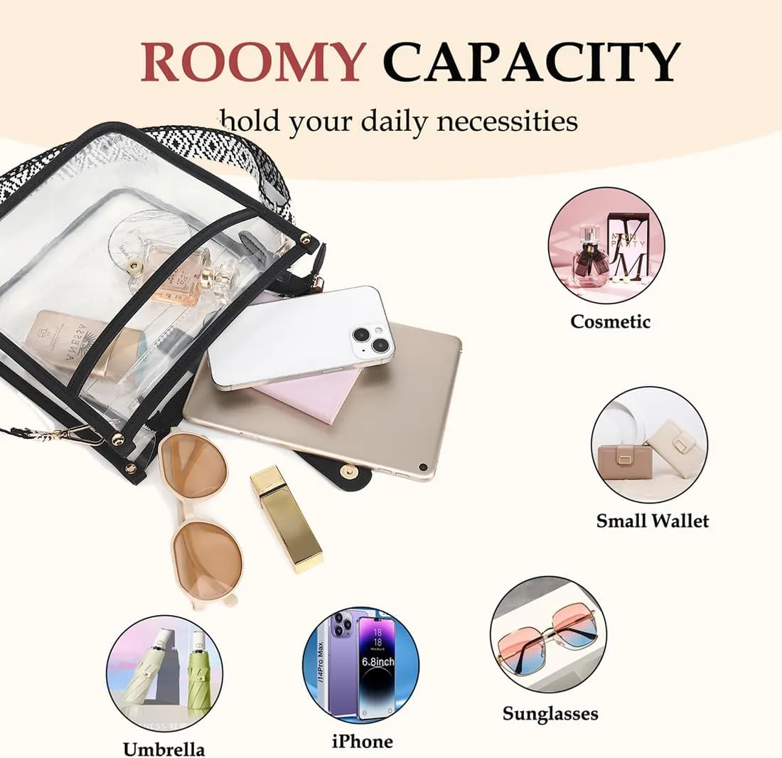 Stadium Clear Bag - Women's Crossbody Tote with Guitar Strap for Concerts