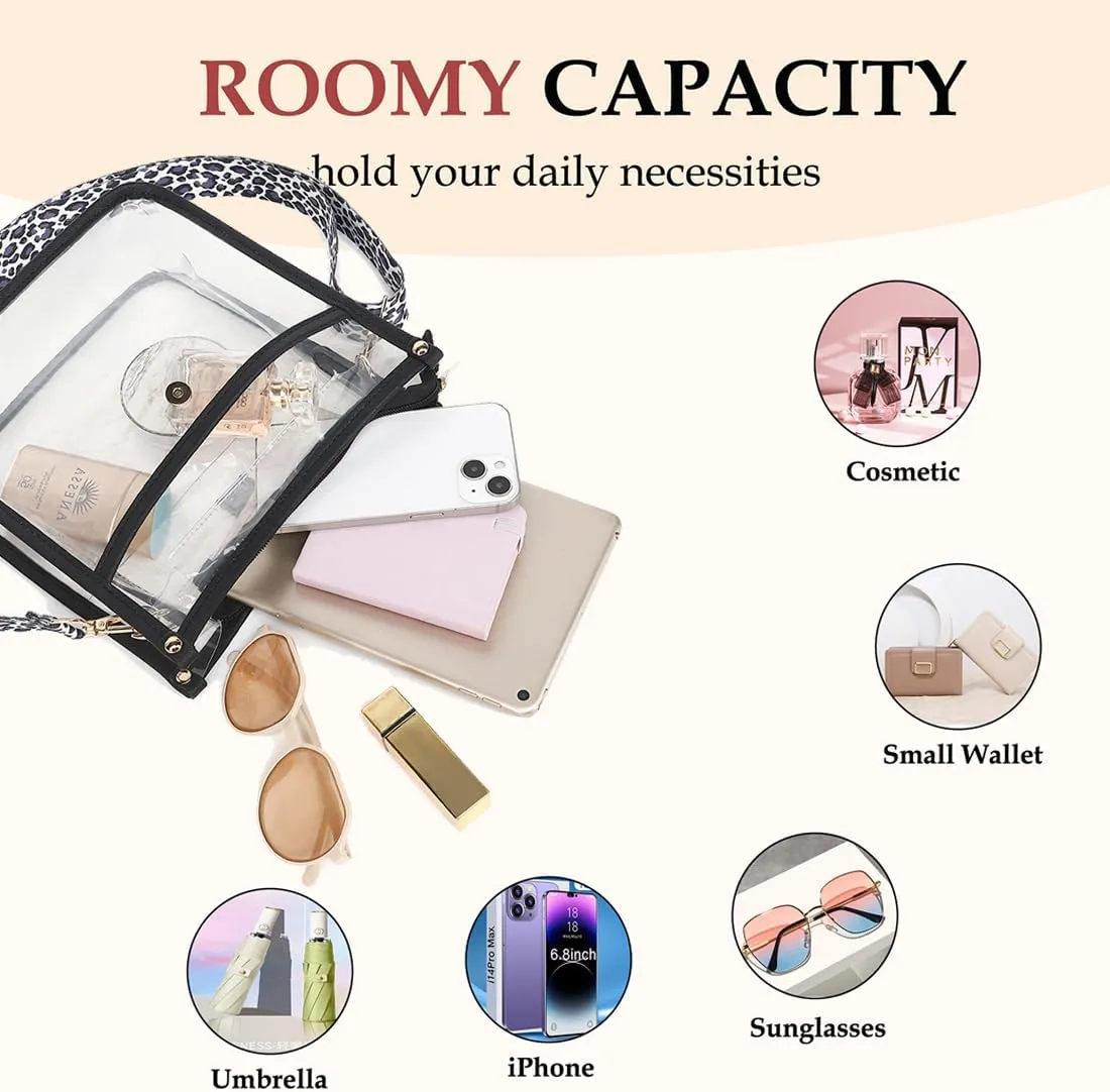Stadium Clear Bag - Women's Crossbody Tote with Guitar Strap for Concerts