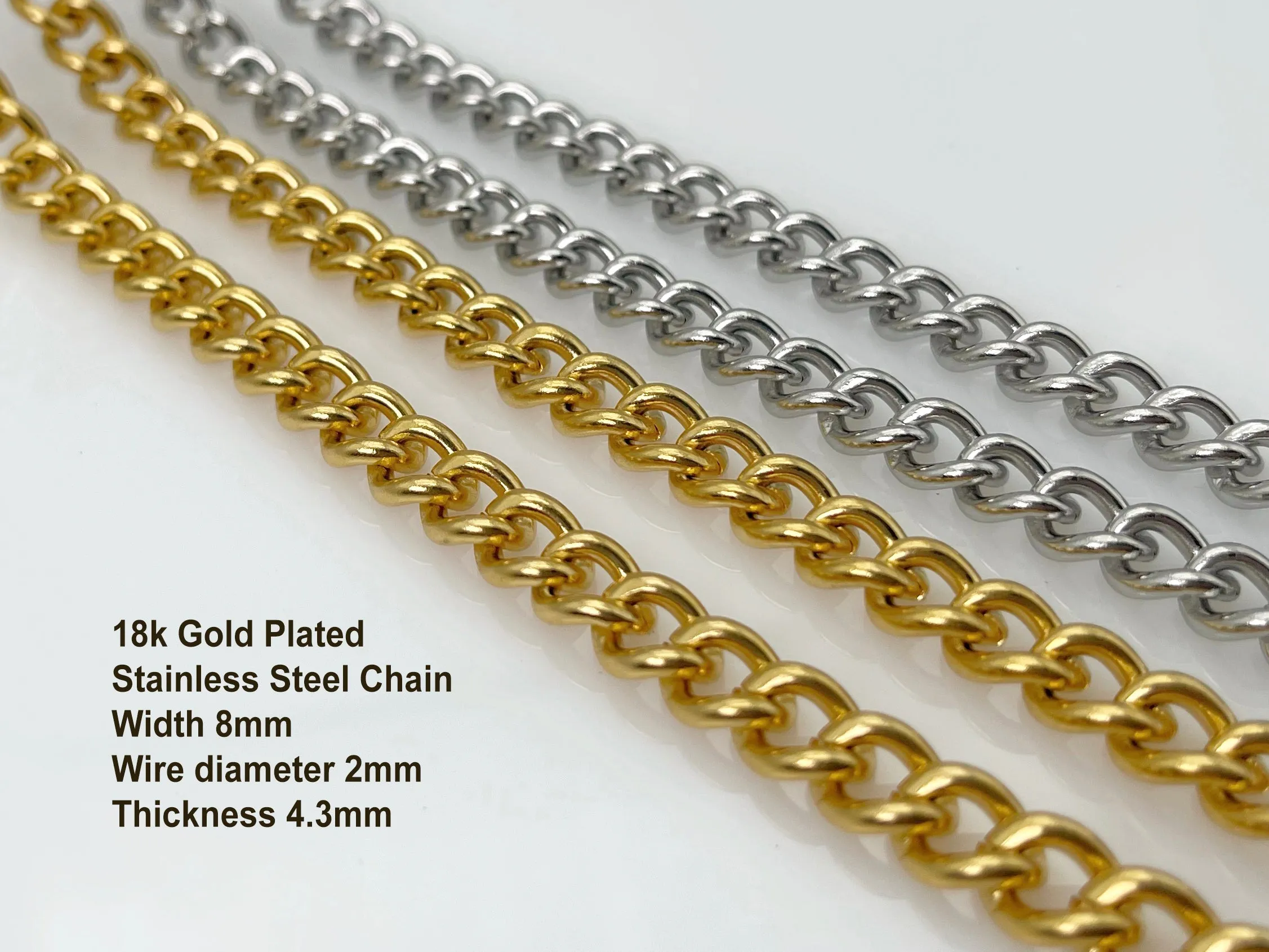 Stainless Steel Chain 8mm 60cm/110cm, Shoulder Chain in Gold Silver, Metal Bag Chain Strap, Bag Making