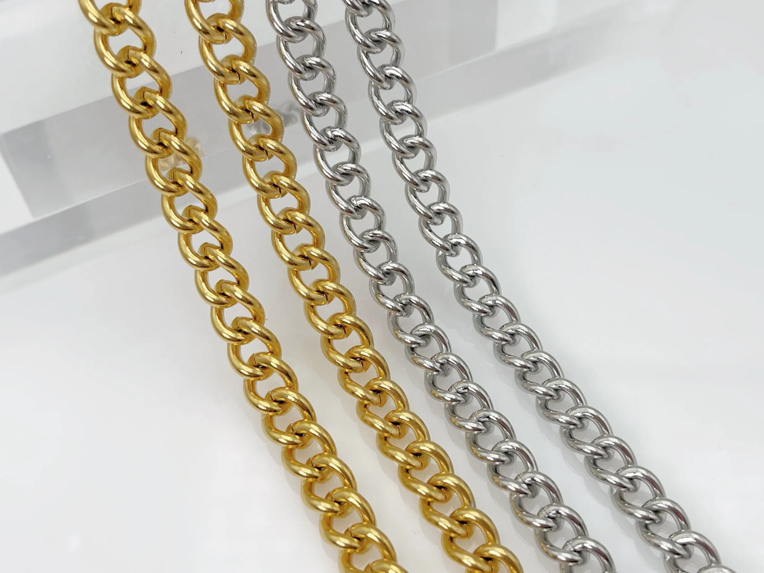 Stainless Steel Chain 8mm 60cm/110cm, Shoulder Chain in Gold Silver, Metal Bag Chain Strap, Bag Making