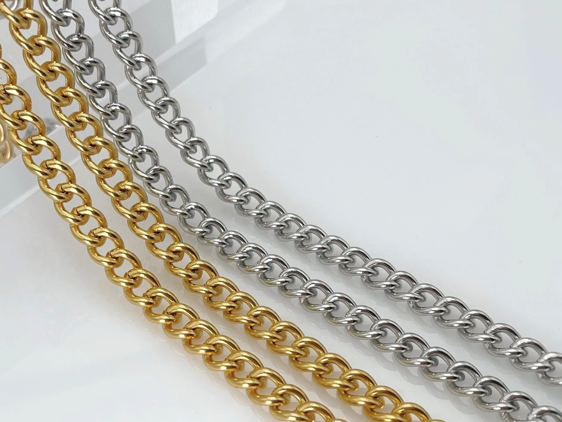 Stainless Steel Chain 8mm 60cm/110cm, Shoulder Chain in Gold Silver, Metal Bag Chain Strap, Bag Making