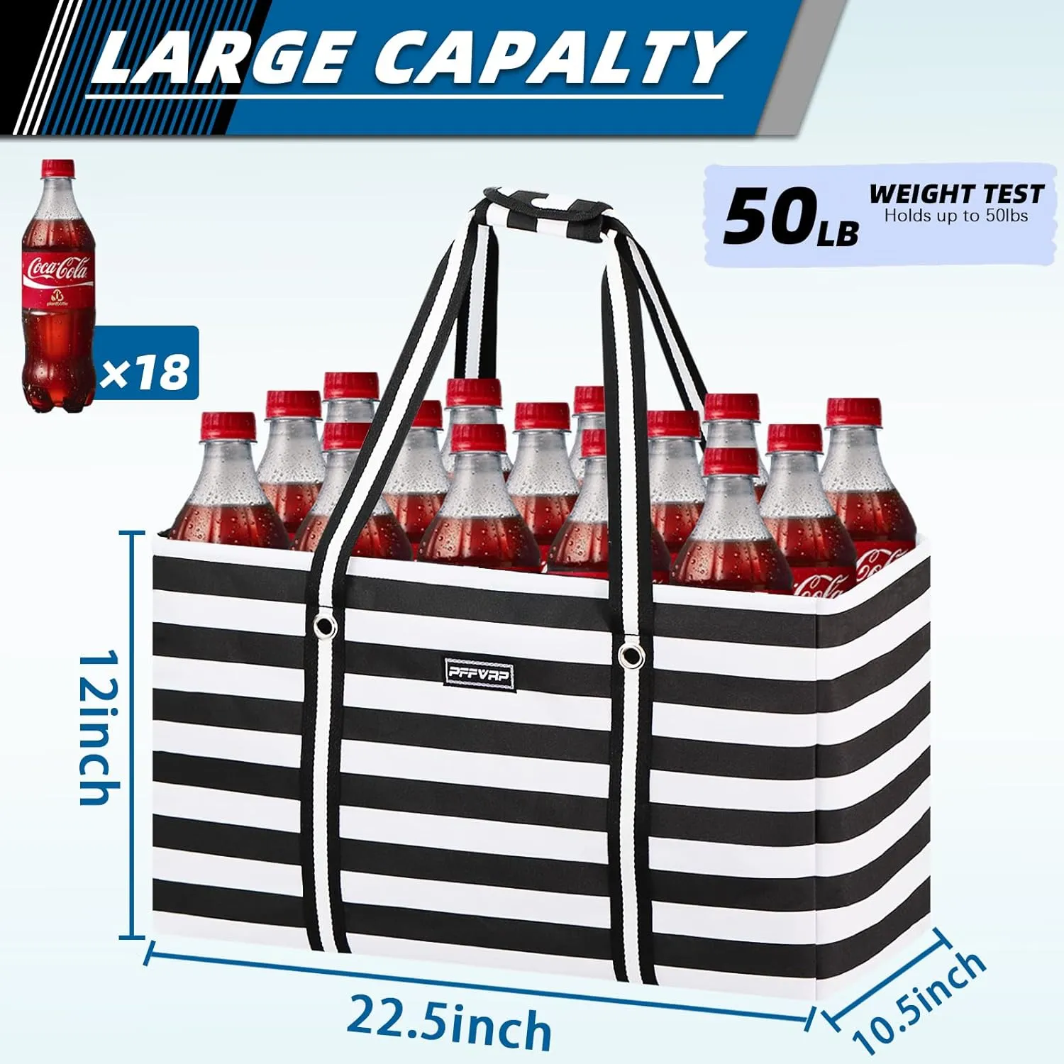 Stand Up Extra Large Utility Tote Bag, Foldable Reusable Grocery Bags with Metal Wire Frame & Reinforced Bottom Board, Large Utility Tote for Shopping, Car Trunk, Beach Bag（Black）