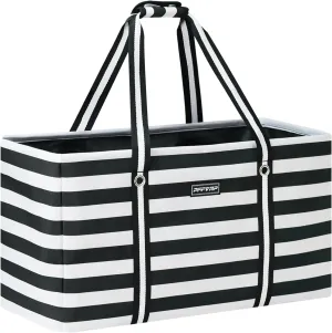 Stand Up Extra Large Utility Tote Bag, Foldable Reusable Grocery Bags with Metal Wire Frame & Reinforced Bottom Board, Large Utility Tote for Shopping, Car Trunk, Beach Bag（Black）