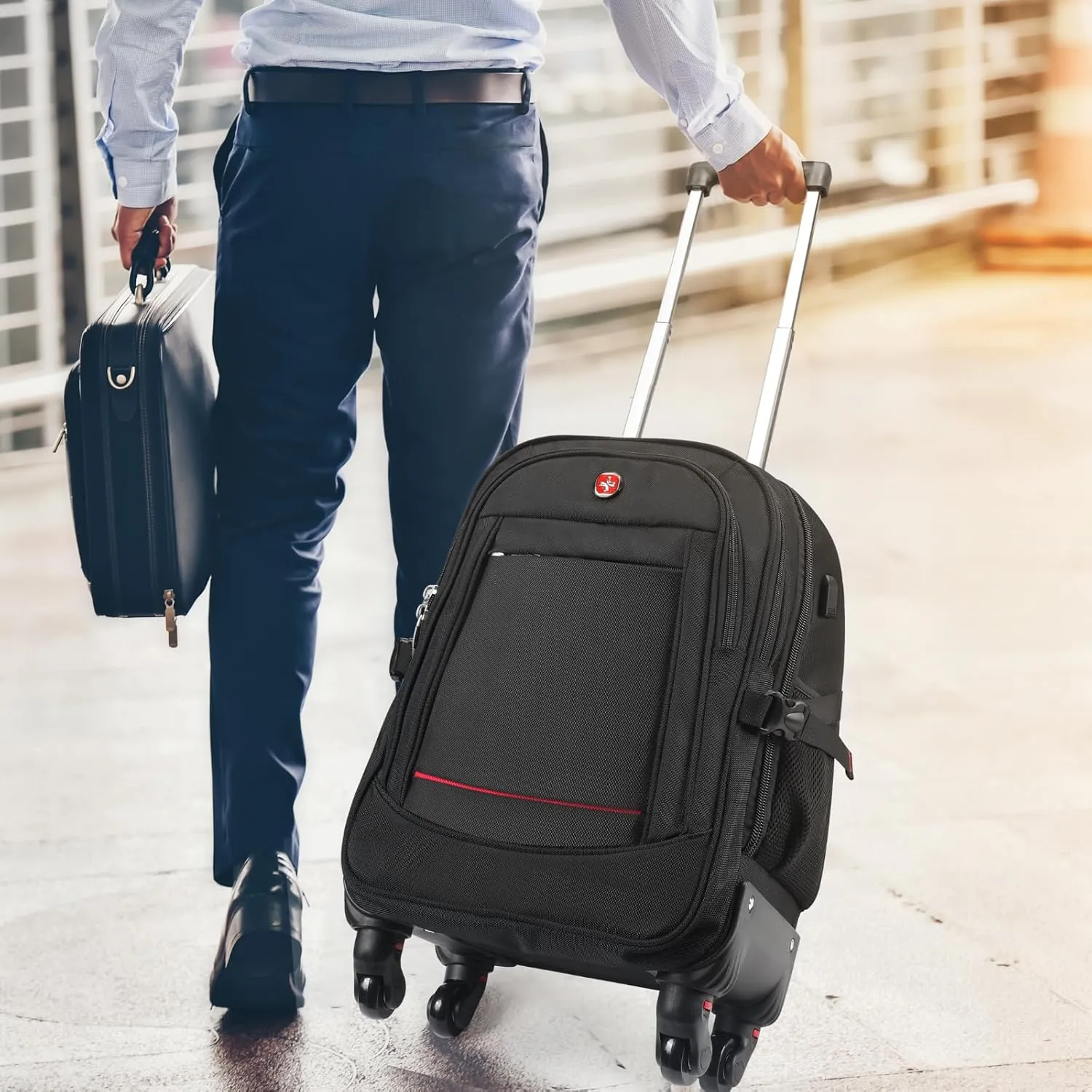 StarCloud 4-Wheel Checked Rolling Backpack 55L (24x15x9in): Extra-Large Roller Travel Laptop Backpack for Business, Water-Resistant Luggage, Backpack with Wheels for Travel and Commuting