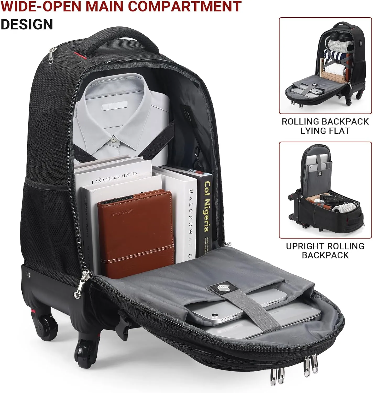 StarCloud 4-Wheel Checked Rolling Backpack 55L (24x15x9in): Extra-Large Roller Travel Laptop Backpack for Business, Water-Resistant Luggage, Backpack with Wheels for Travel and Commuting