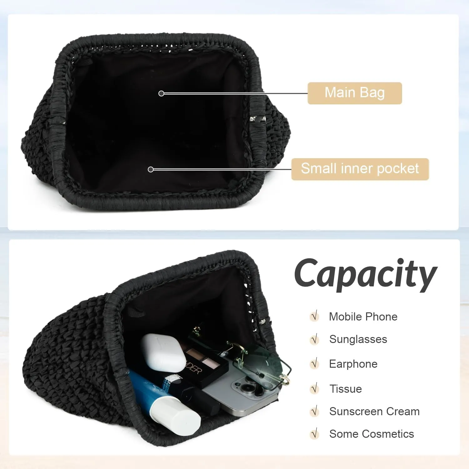 Straw Clutch Purses for Women Small Woven Dumpling Bag Summer Beach Clutch Wicker Crossbody Purses