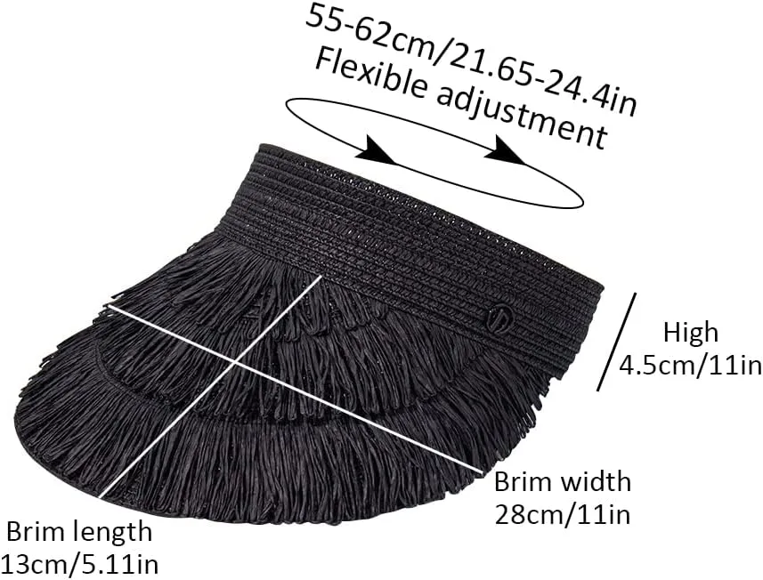 Straw Sun Visor Hat for Women, Summer Wide Brim Beach Sun Hat Roll-up Foldable Golf Visor